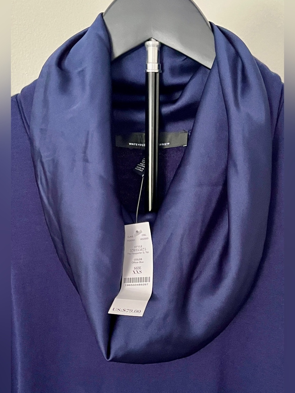 💙 NWT! White House Black Market Cobalt Blue Satin Cowl Neck Top | XXS - Picture 7 of 11